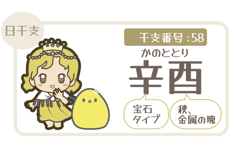 干支番号58：辛酉（かのととり）＝宝石タイプ×秋、金属の塊
